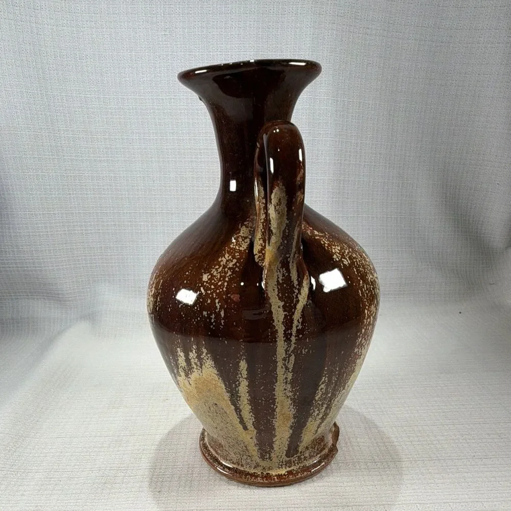 Vintage Mid-Century Studio Pottery Pitcher Ewer Drip Glaze 6.5
